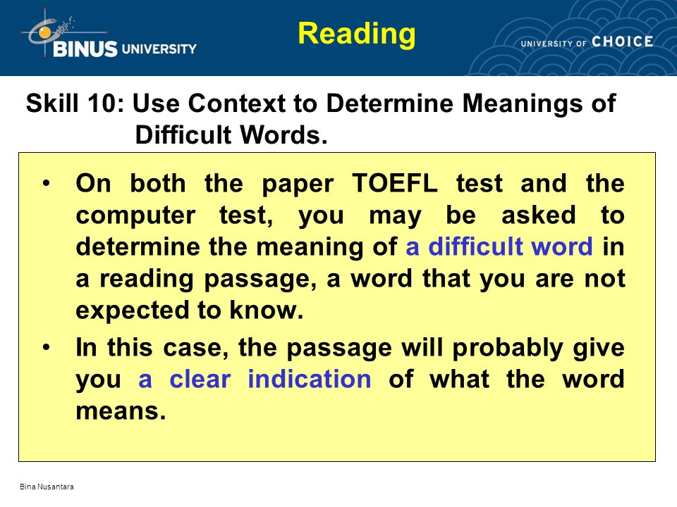 Latihan Toefl Reading Use Context To Determine Meanings Of Dificult Words